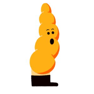 Guts UK's pancreas brand character illustration looking to the right, shocked