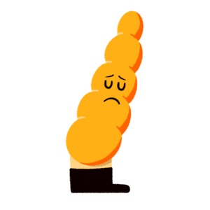 A Guts UK brand character of the pancreas looking sad