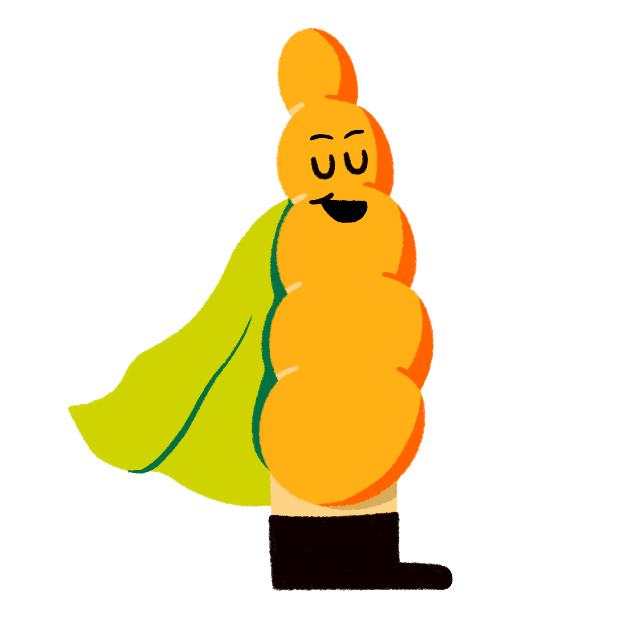 Guts UK brand character of a proud pancreas with a green cape on.