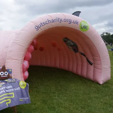 Colin the inflatable colon at an outdoor event