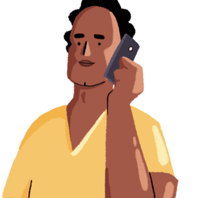 An illustration of a man holding a mobile phone to his ear.