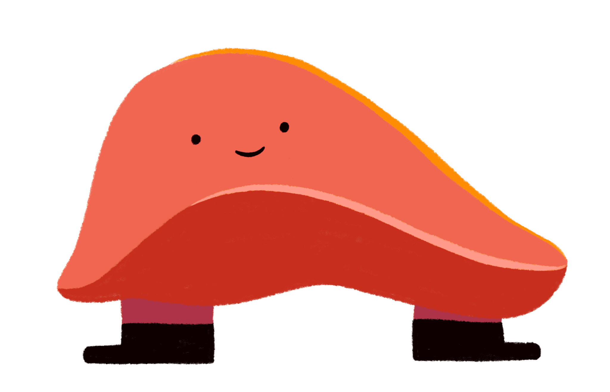 A Guts UK cartoon of a red smiling liver wearing black boots.