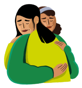 An illustration of two people hugging.