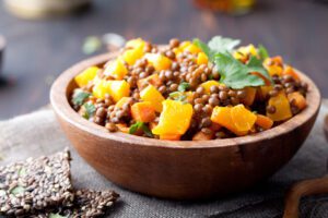 Lentil and vegetable bowl.