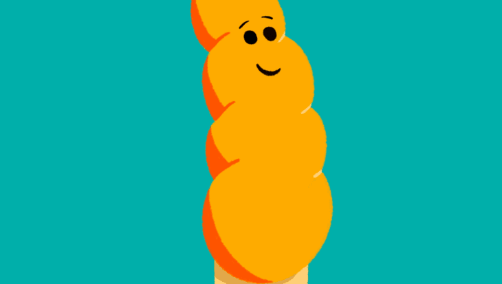 Guts UK pancreas character illustration on a teal background