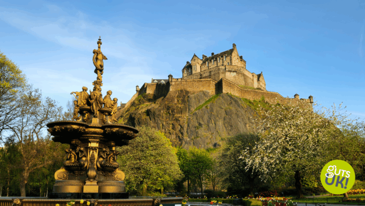 Edinburgh castle photographed from below.