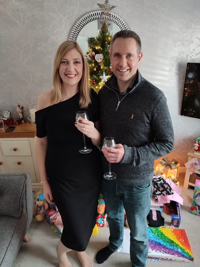 Keith and Victoria on Christmas Day 2021, celebrating their engagement.