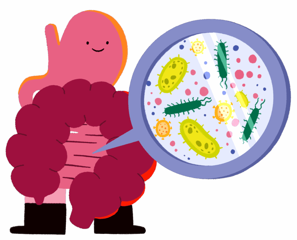 Guts UK's brand illustration character of the gut microbiome.