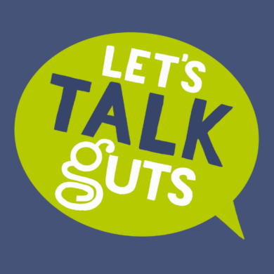 Let's Talk Guts logo on a blue background.