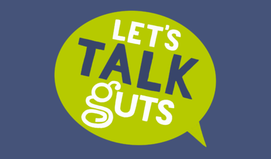 Let's Talk Guts logo on a blue background.