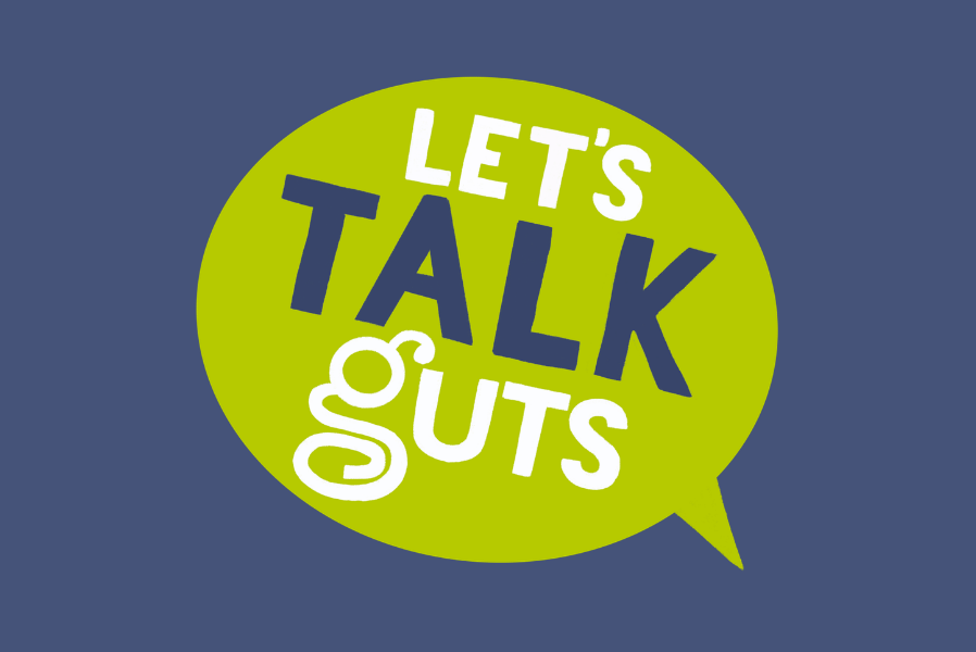 Let's Talk Guts logo on a blue background.