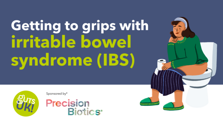 A graphic promoting the getting to grips with IBS webinar by Guts UK.
