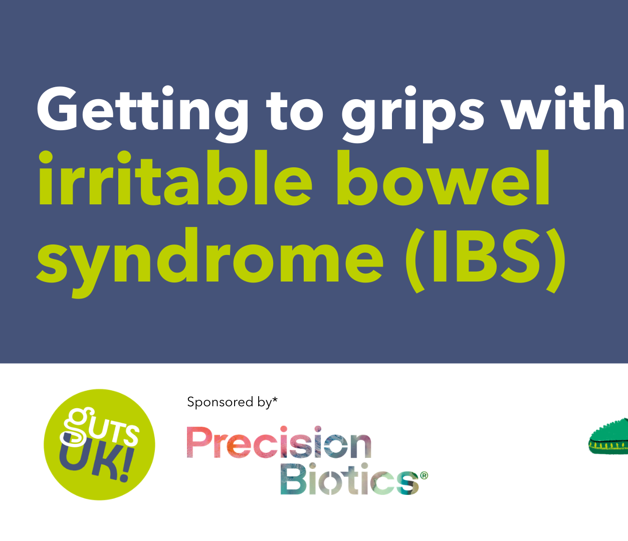 A graphic promoting the getting to grips with IBS webinar by Guts UK.