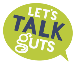 An illustration of a green speech bubble that says Let's Talk Guts inside.