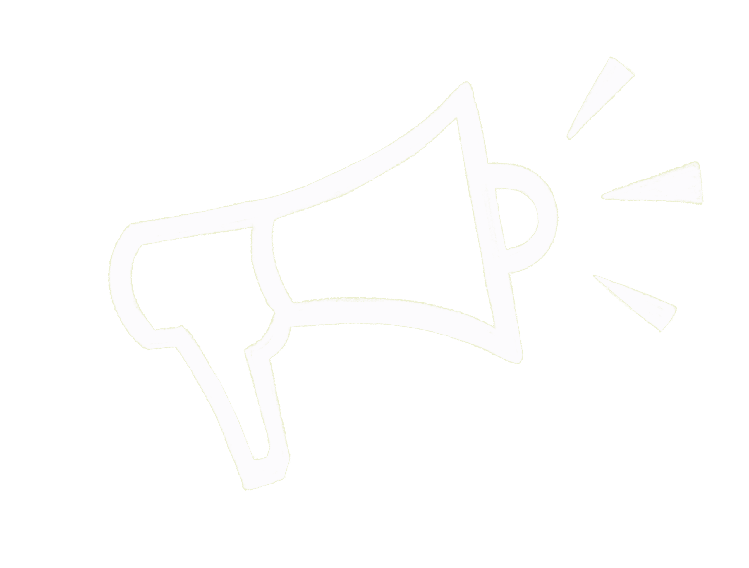 An outline illustration of a white megaphone.