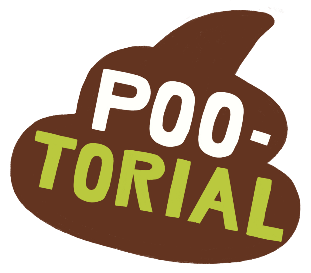 A drawing of the outline of the poo emoji with "Poo-Torial" written in it.