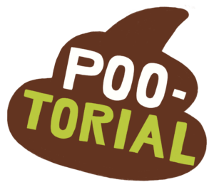 A drawing of the outline of the poo emoji with "Poo-Torial" written in it.