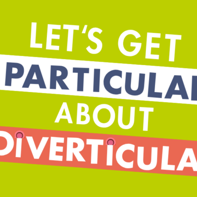 Green banner to promote the Let's Get Particular With Diverticular campaign from Guts UK.