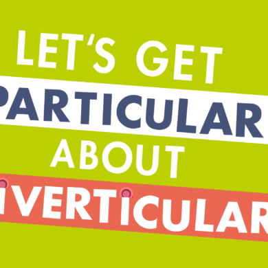 Green banner to promote the Let's Get Particular With Diverticular campaign from Guts UK.