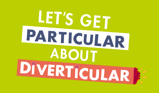 Green banner to promote the Let's Get Particular With Diverticular campaign from Guts UK.