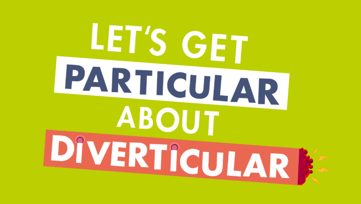 Green banner to promote the Let's Get Particular With Diverticular campaign from Guts UK.