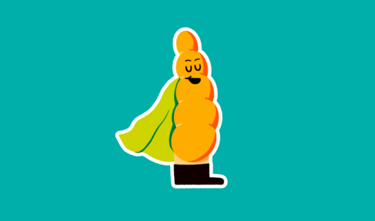 Guts UK pancreas character illustration on a teal background